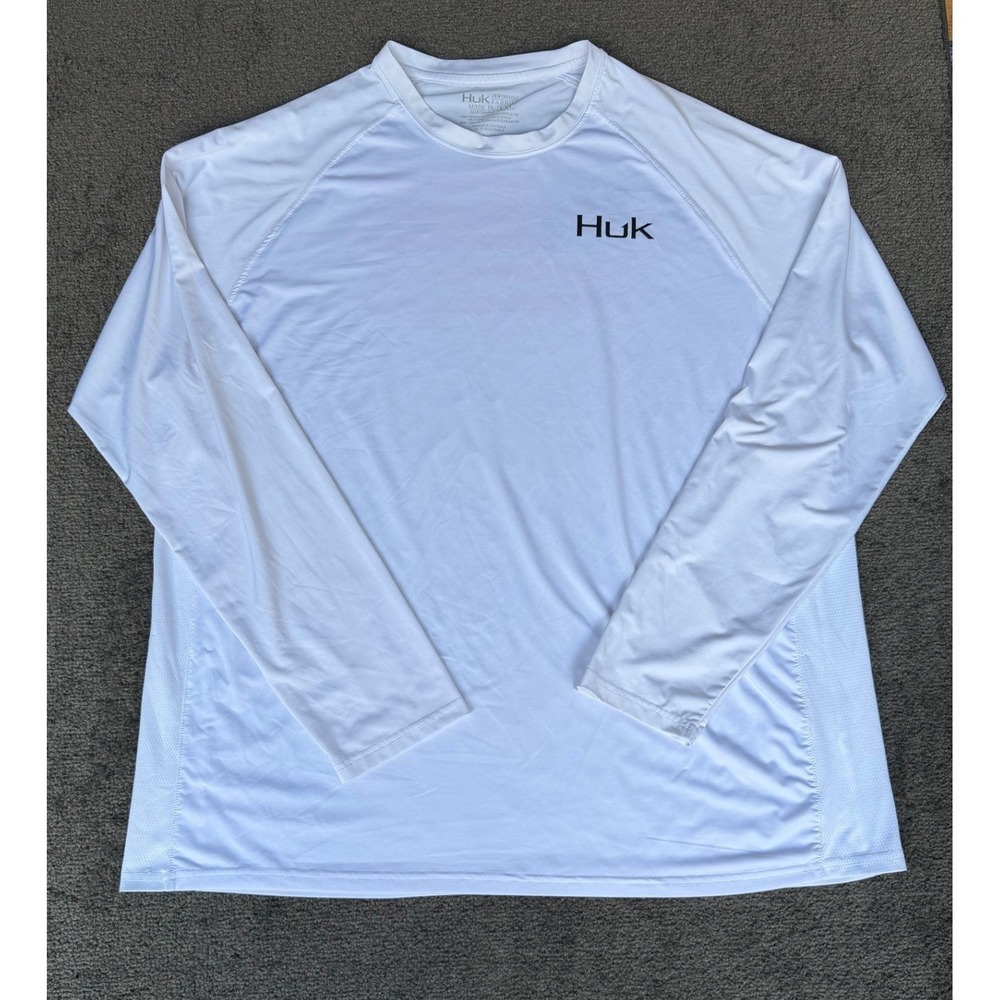 Huk Performance Shirt Mens XXL White Long Sleeve American Flag Graphic Fishing